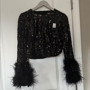 Fashion Nova Black Sequin Crop Top